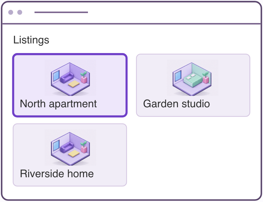 Rental listings with North apartment selected as the first screen in the task path.
