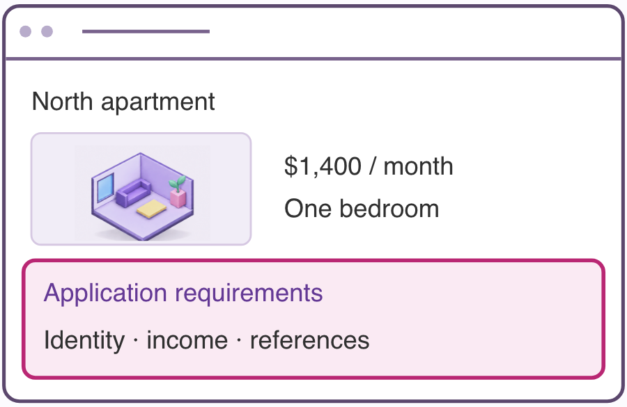 North apartment detail with application requirements highlighted within the listing.
